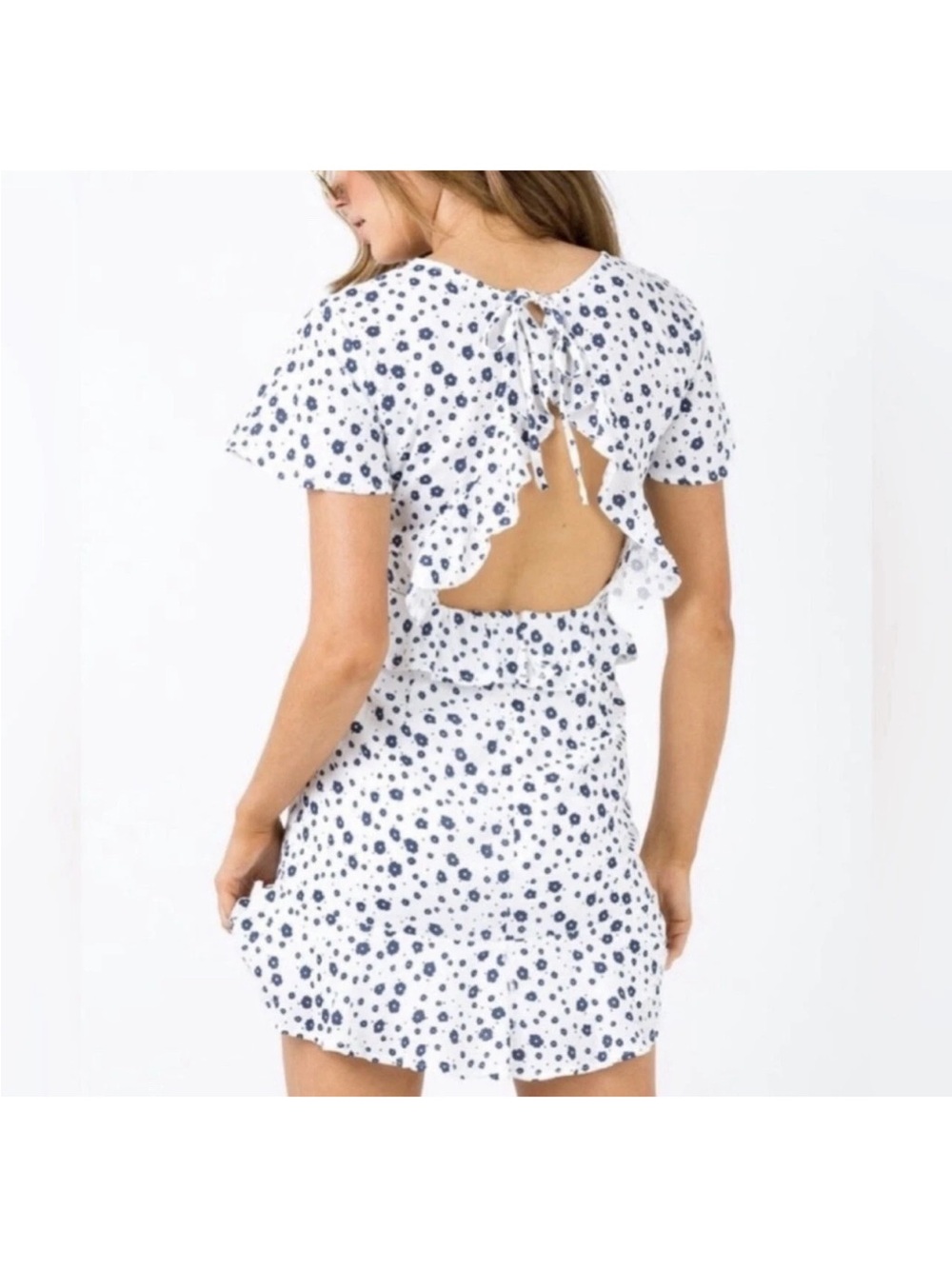 NWOT Princess Polly White and Navy Floral Cutout Mini Dress - US 8 - Picture 4 of 12